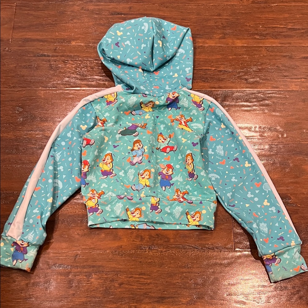 Chip & Dale Chipmunks Print 2T-3T Stretchy Teal/Blue Hoodie - Picture 7 of 7
